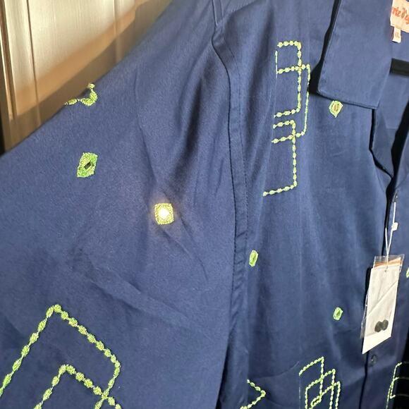 NEW Perte D'ego Men's Navy Blue Geometrical Mirror Embroidered Matching Set XXL - Picture 6 of 16